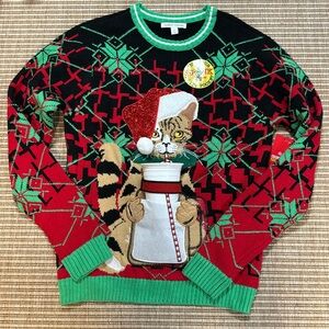 Celebrating Together Christmas Sweater Cat with cup holder